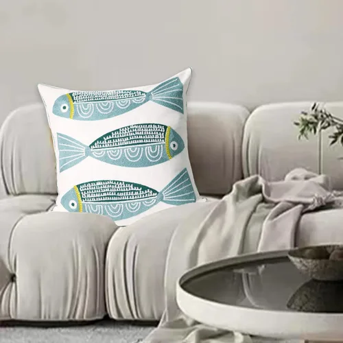 Vista 4 de 1 PCS Funda de Almohada Decorativa de Algodón Bordada, Fundas de Cojín Cuadradas Decorativas para el Hogar, Sofá, Cama y Silla, de 18 x 18 Pulgadas