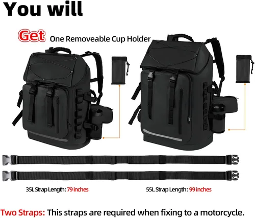 Vista 2 de MORXPLOR Mochila impermeable, mochila de senderismo resistente, cierre superior enrollable de 35L/55L con tapa, bolsa seca flotante acolchada Negro