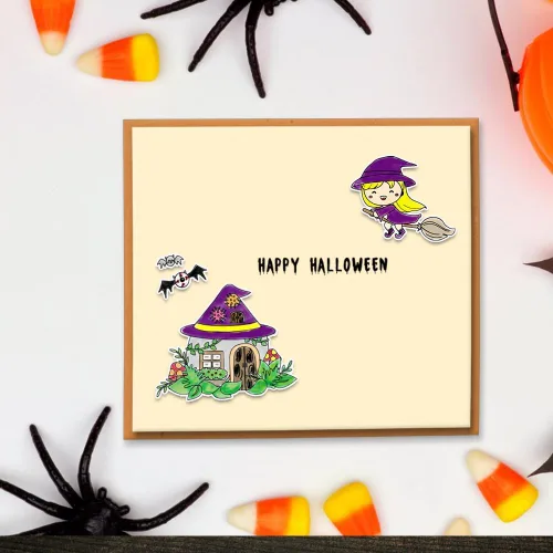 Vista 5 de Troqueles de corte de Halloween y sellos transparentes para Halloween, dibujos animados, bruja, fantasma, gatos, sellos y troqueles para hacer