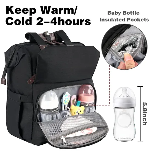 Vista 3 de Jiefeike Mochila para pañales para bebés, niños y niñas, bolsas de pañales portátiles para bebé, mochila para papá y mamá, bolsa de pañales