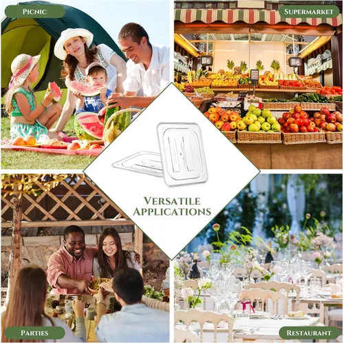 Vista 7 de Hoolerry 24 tapas de sartén de alimentos con asa de policarbonato tamaño 1/6 tapa transparente para restaurante, contenedor de alimentos comerciales