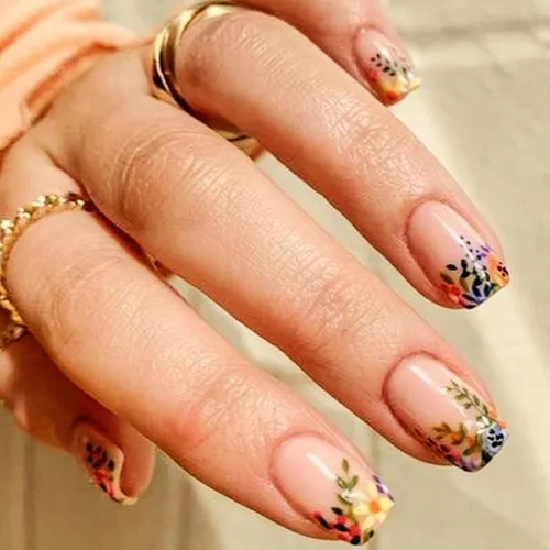 Vista 19 de Uñas postizas a presión con punta francesa, uñas postizas cuadradas cortas con diseños de cuentas de flores 3D, uñas blancas a presión, uñas Blanco