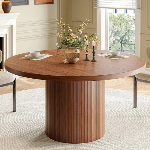 Vista 12 de ONBRILL Mesa de comedor redonda de 47 pulgadas para 4-6, color negro Mesa de cocina circular con base acanalada, mesas modernas de granja