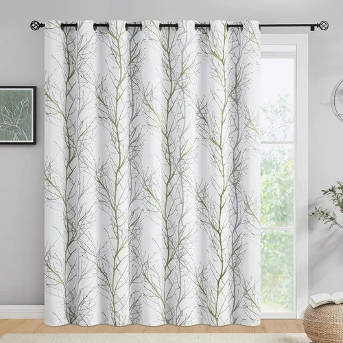 Vista 28 de FMFUNCTEX Cortinas 100% opacas para dormitorio, cortinas de ramas de árbol blanco y negro de 54 pulgadas de largo para sala de estar, cortinas