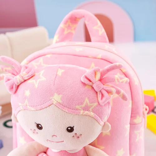 Vista 23 de Onetoo Mochila para niños pequeños, regalos de regreso a clases, mochilas para niñas y niños con muñecas de bebé ligeras y suaves en vestido