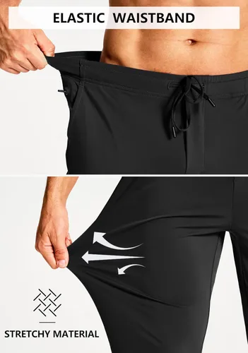 Vista 3 de Pantalones deportivos elásticos para hombre con bolsillos con cremallera, para correr, entrenamiento, gimnasio, atletismo, pantalones de golf