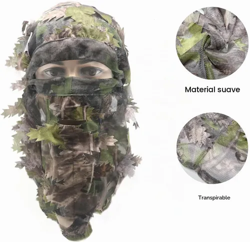 Vista 2 de Ghillie Camouflage Leafy Hat 3D Full Face Mask Headwear Turkey Camo verde (Green Woodland)