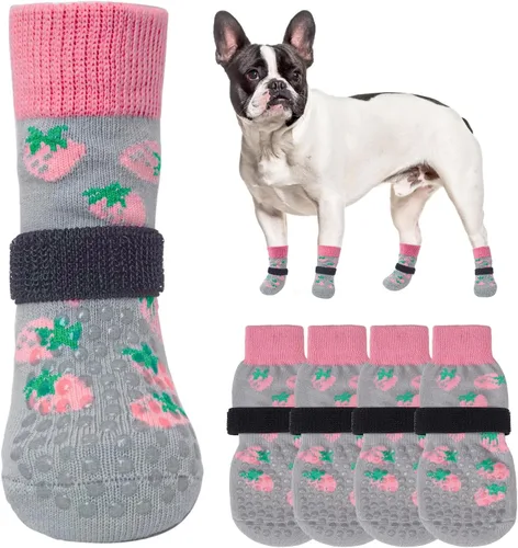 Vista 32 de SCENEREAL 6 piezas de calcetines antideslizantes para perros para prevenir lamido de patas para pavimento caliente/frío, calcetines de agarre
