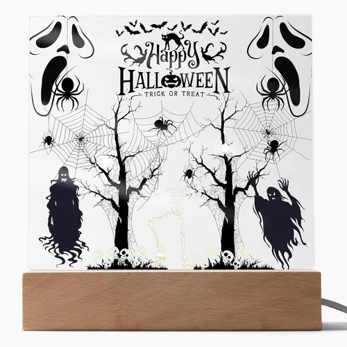 Vista 10 de Lámpara de Halloween espeluznante con decoración de luz nocturna con temática de araña y esqueleto, escena de castillo fantasma para una experiencia