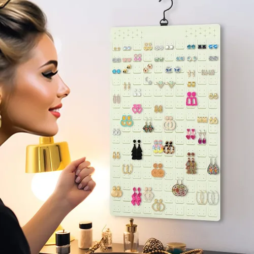 Vista 7 de KMEOSCH Organizador de joyas colgante de doble cara con capacidad para hasta 300 pares de aretes y 30 collares (paquete de 1)