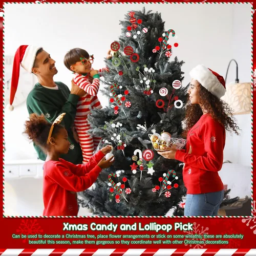 Vista 6 de Lyrow 10 Piezas Púas de Árbol de Dulces de Navidad de 14 pulgadas - Rojo, Verde, Blanco - Estilo Clásico - Navidad, Otoño, Invierno, Todo el Año
