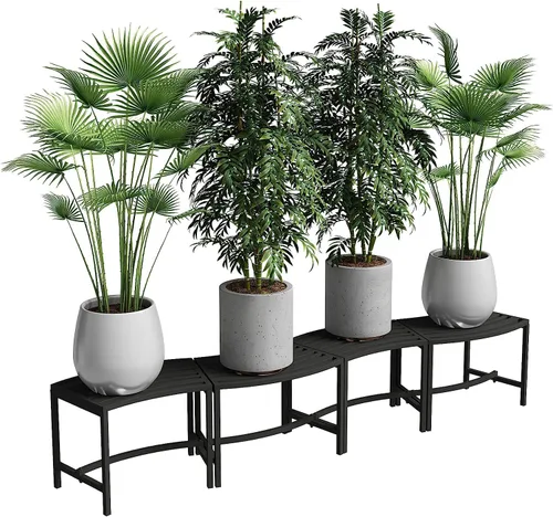 Vista 6 de Juego de 4 bancos curvos resistentes para fogatas, asientos exteriores de metal, bancos de acero sin espalda para jardín, patio, porche, patio