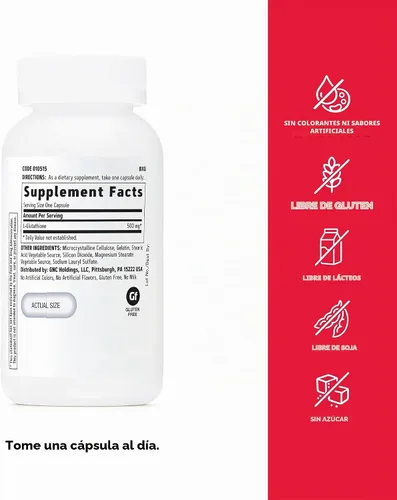 Vista 5 de GNC Glutatión 500 mg, antioxidante, apoya la salud inmunológica, 60