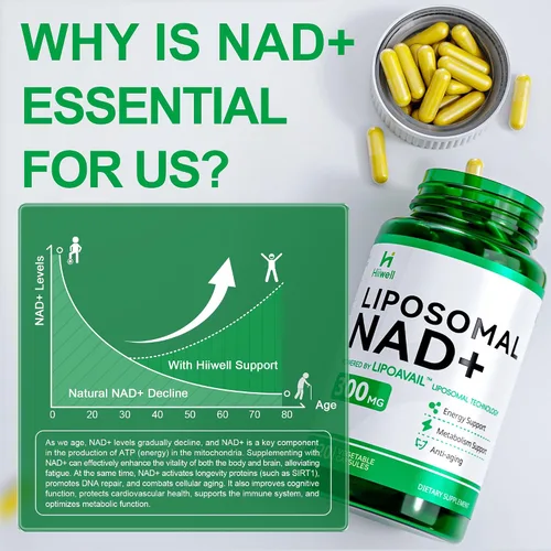 Vista 5 de Suplemento liposomal NAD de 300 mg + trans-resveratrol y quercetina, energía y apoyo antienvejecimiento, aumenta los niveles de NAD+ - Vegano