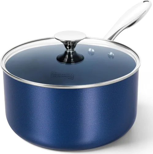 Vista 13 de MICHELANGELO Cacerola de 1 cuarto de galón con tapa, cacerola de salsa de cerámica antiadherente con mango de acero inoxidable, cacerola de 1 cuarto