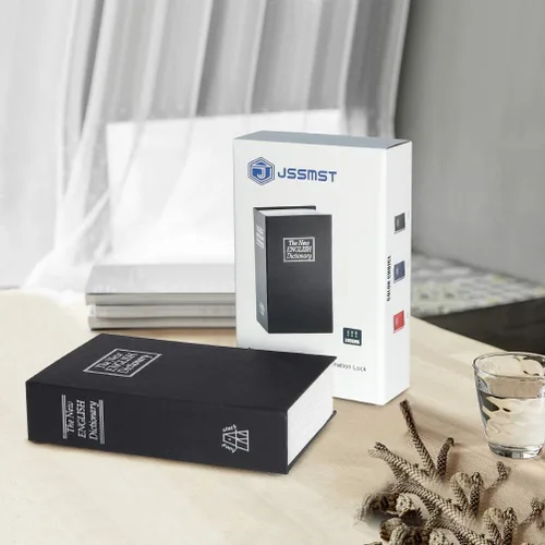 Vista 6 de Caja fuerte con forma de libro con cerradura de combinación - Jssmst Caja fuerte de metal con camuflaje de diccionario para oficina en casa