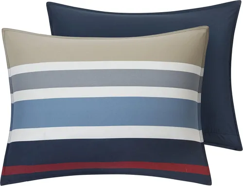 Vista 4 de Nautica - Juego de funda de edredón tamaño individual, ropa de cama reversible de algodón con cierre de botón, decoración informal para el hogar