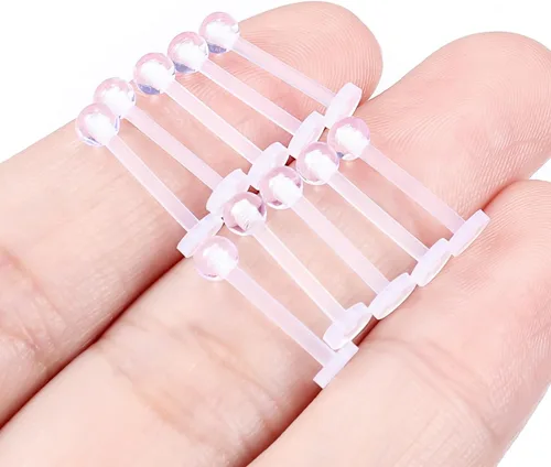 Vista 4 de Lcolyoli Aretes transparentes de 16G 18G para deportes, retenedores de piercing transparente, aretes de cartílago, aretes de plástico Bioflex labio