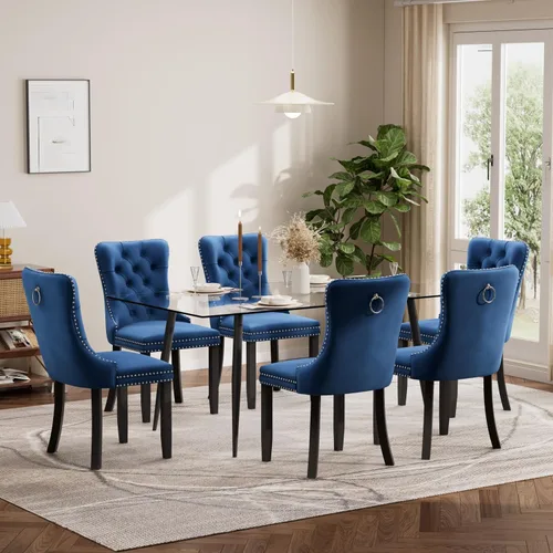Vista 127 de Baysitone Juego de mesa de comedor de cristal de 51 pulgadas para 4, juego de 5 piezas de comedor moderno, mesa de cocina rectangular de vidrio