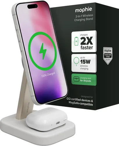 Vista 13 de Mophie Soporte de carga inalámbrico 2 en 1, certificado Qi2, cargador MagSafe para iPhone y Apple Watch, estación de carga rápida con soporte