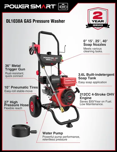 Vista 8 de Lavadora a presión de gas PowerSmart, 3800 PSI y 2.5 GPM para limpieza