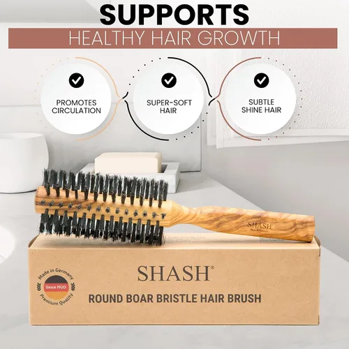 Vista 6 de SHASH Cepillo redondo de cerdas de jabalí, fabricado en Alemania, da volumen y revitaliza tu cabello con resultados más suaves y suaves