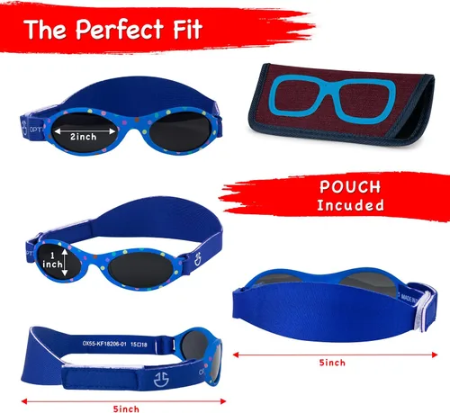 Vista 2 de Optix 55 Gafas de sol para bebé con correa, lentes de sol para bebés, niños pequeños y niñas de 0 a 12 meses, 3 años, UV 400, Azul