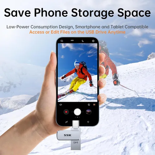 Vista 6 de SSK Unidad flash USB dual de 64 GB, USB C Thumb Drive, hasta 240 MB/s Tipo-C y USB-A 3.2 FlashDrive Memory Stick, Zinc Pendrive para iPhone