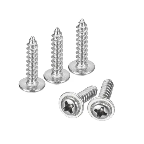 Vista 21 de uxcell ST3x6mm Phillips Pan Head Tornillo Autorroscante con Arandela, 100 piezas - Tornillo de madera de acero inoxidable 304 rosca completa (plata)