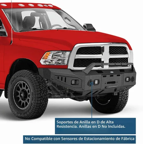 Vista 3 de u-Box Parachoques delantero para Dodge Ram 2500 3500 2010-2018, parachoques todoterreno resistente con placa de cabrestante, placa deslizante