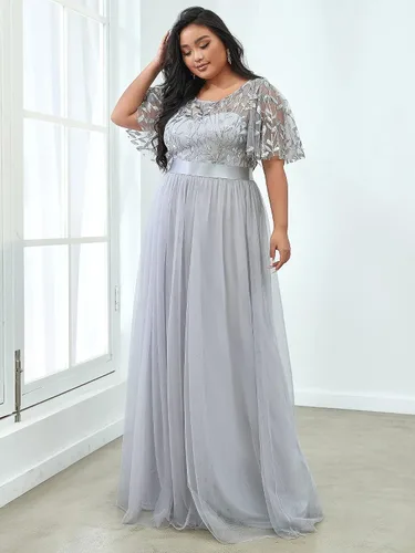 Vista 4 de Ever-Pretty Women's Plus Size Round Neck A-Line Tulle Maxi Sequin Formal Dresses Evening Gowns 0904-PZUS