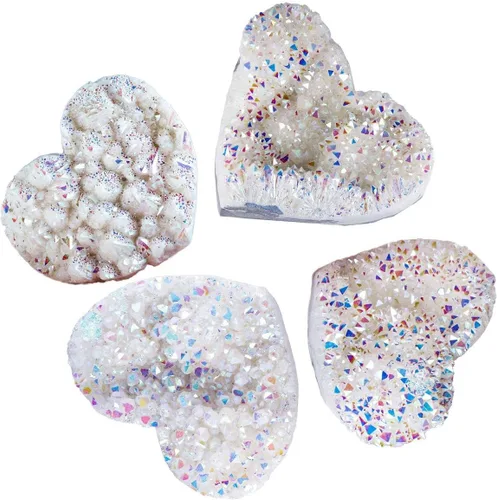 Vista 3 de Rockcloud Piedra bruta AB con revestimiento de titanio, figura de geoda drusa en racimo para decoración de boda en casa, oficina, 2