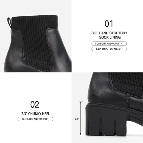 Vista 4 de JABASIC Botas de tobillo gruesas para mujer, botas Chelsea elásticas