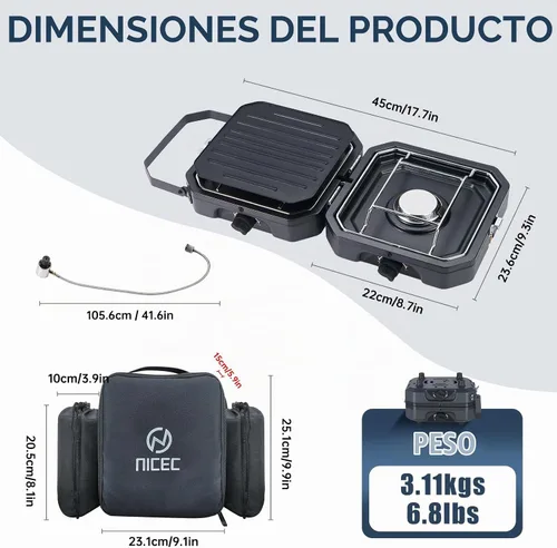 Vista 2 de Nice C Estufa de campamento, estufa portátil de propano para campamento, estufa de gas propano de 2 quemadores, mini parrilla de propano, estufa