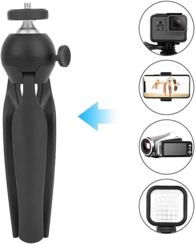 Vista 6 de Mini trípode, 14.5cm/5.7in Altura de trabajo Mesa Pequeño Teléfono Trípode Montaje en Trípode Cámara Web Soporte Live Steming Trípode, Negro