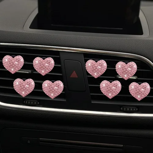 Vista 3 de 8 clips de ventilación con forma de corazón brillante, ambientadores de aire de corazón de cristal, clip de ventilación de diamantes de imitación