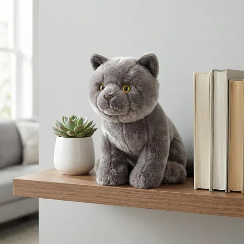 Vista 8 de Gato corto británico de peluche, gato gris de peluche de 11 pulgadas, juguete suave para niños (gato británico de pelo corto 2)