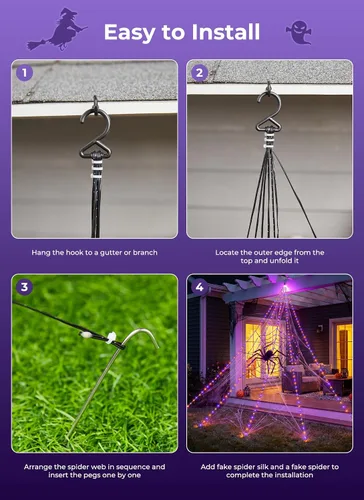 Vista 9 de Brightown Decoraciones de Halloween para exteriores, 312 luces LED de Naranja y morado - Nuevo