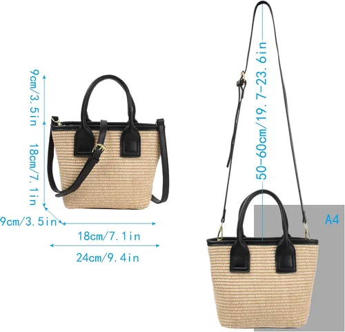Vista 4 de Goclothod Bolsos de moda Bolso de paja tejido para mujer, bolso de mano de playa de verano