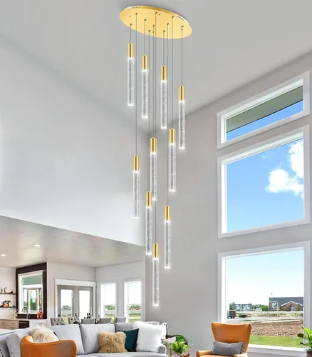 Vista 4 de Candelabros de luces largas para sala de estar, entrada, comedor moderno, luces LED, lámparas colgantes, lámparas de cristal, accesorios