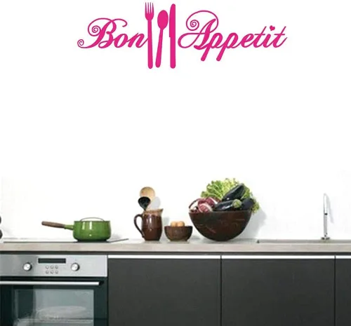 Vista 5 de Bon Appetit - Calcomanías de vinilo para cocina, azulejo, tenedor, cuchara, adhesivo de vinilo para cafetería, cafetería, tienda, restaurante, sala