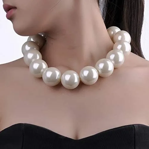 Vista 2 de Collar con peto de perlas simuladas de resina CCB de una sola cadena de moda, collar de declaración, regalo de Navidad, Resina