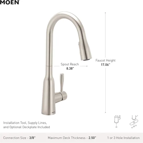 Vista 4 de Moen Orivesi Grifo de Cocina de Una Manija de Arco Alto Desplegable Oro Bronce con Power Boost, 87891BZG