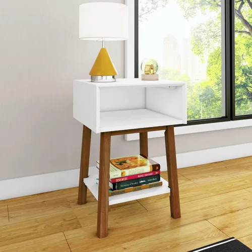 Vista 7 de Max & Lily Mesita de noche moderna Mid-Century con estante, color blanco