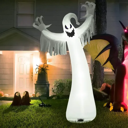 Vista 2 de Tangkula Fantasma inflable de Halloween de 12 pies, decoración de fantasma de Halloween con soplador y luces LED, decoración de fiesta de fantasma