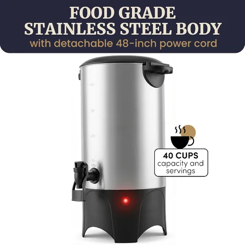 Vista 5 de Elite Gourmet CCM040 - Urna de café de acero inoxidable de 40 tazas, filtro extraíble para una fácil limpieza, dispensador bidireccional con asas