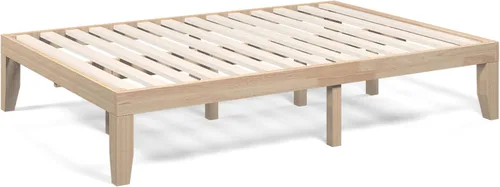 Vista 10 de COSTWAY Base de cama de plataforma de tamaño individual, base de colchón de madera de goma maciza de 14 pulgadas con soporte de listones