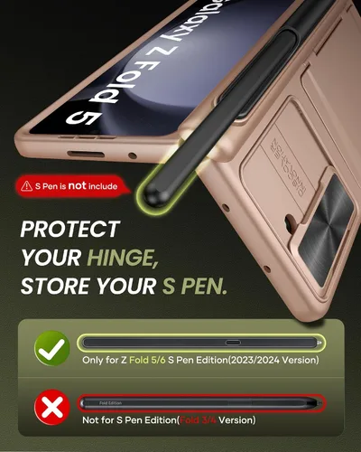 Vista 4 de Funda para Galaxy Z Fold 5 con tarjetero y protector de pantalla, soporte para bolígrafo S y cubierta de cámara deslizante y protección de bisagra