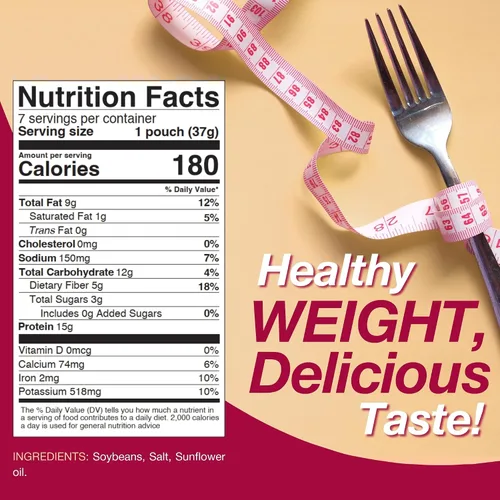 Vista 2 de Protidiet Nueces de soja tostadas y saladas, 7 bolsas de 9.1 onzas 15g Protein with 5g Fiber in Every Pouch; Crunchy Roasted Soybean Snack For