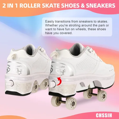 Vista 2 de CHSSIH Zapatos de Patines con Ruedas para Niñas, Niños, Mujeres, Hombres y Adultos – Zapatos Retráctiles con Ruedas Zapatos de Patinaje con Ruedas